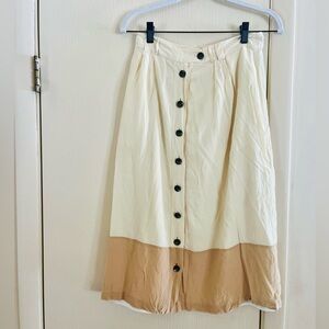 Broadway & Broome 100% Silk Minimalist Scandi Girl High Waist Modest Midi Skirt